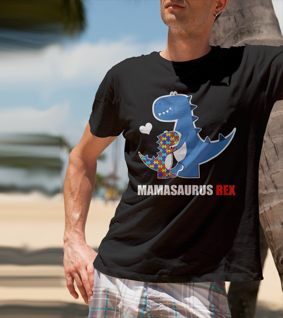 Mamasaurus Rex Autism Awareness Puzzle Heart T-Shirt