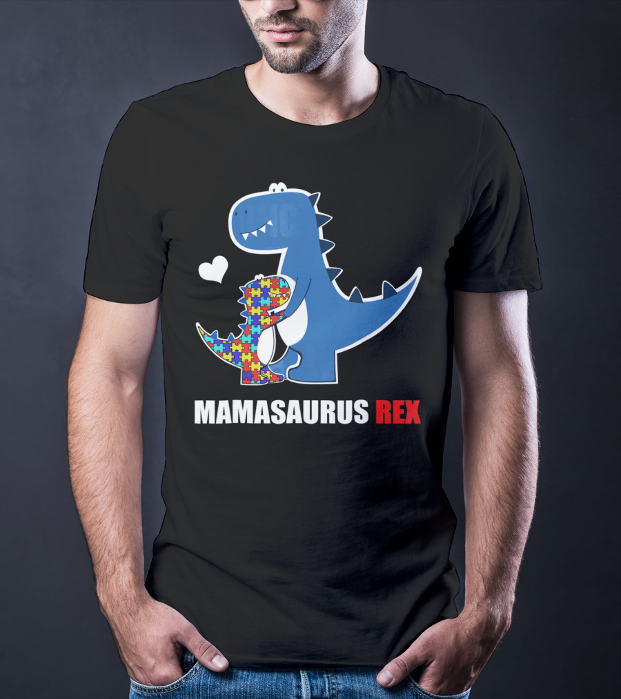 Mamasaurus Rex Autism Awareness Puzzle Heart T-Shirt
