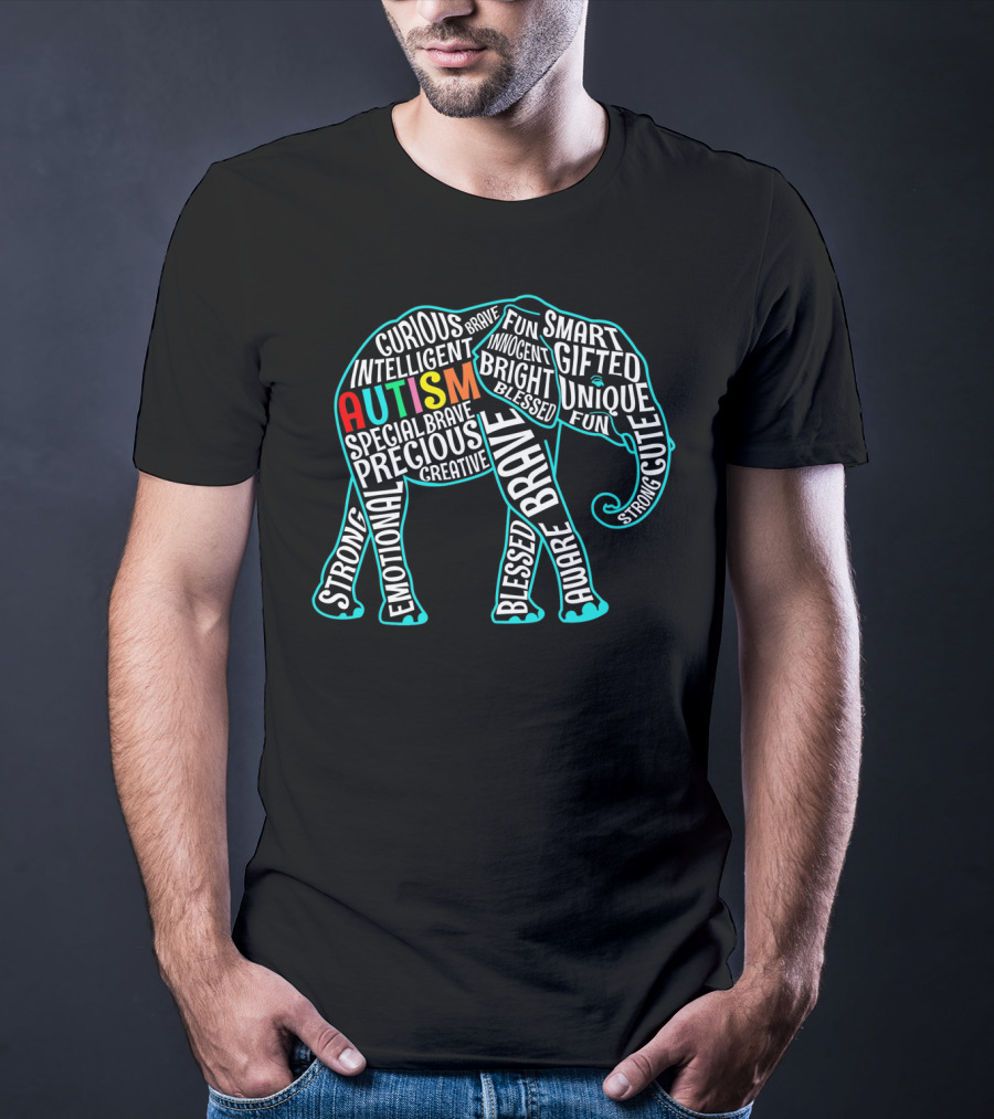 Autism Awareness Elephant Brave Intelligent Gifted Unique Fun Innocent Smart Curious T-Shirt