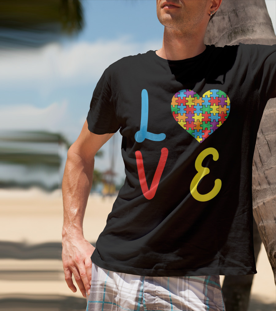 Love Autism Awareness Day Autism Puzzle Heart T-Shirt
