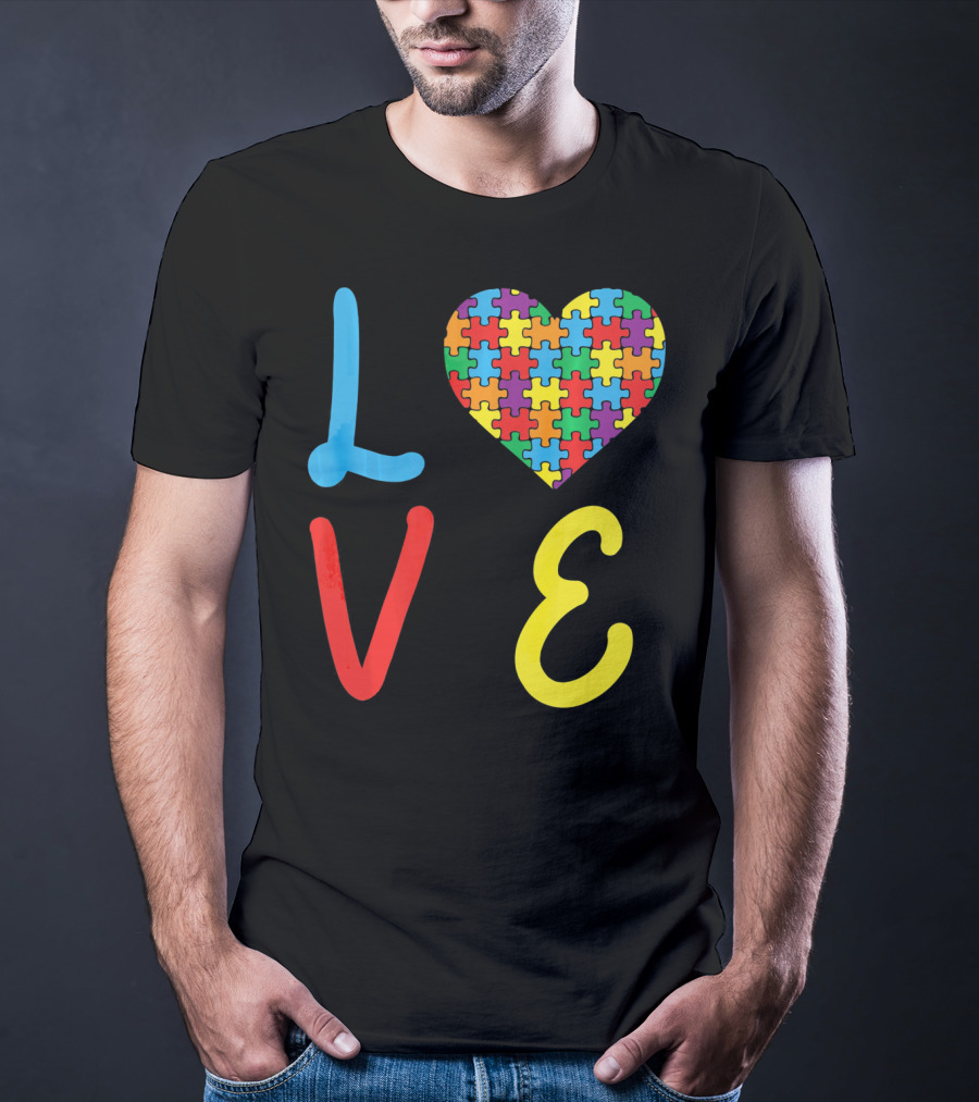 Love Autism Awareness Day Autism Puzzle Heart T-Shirt