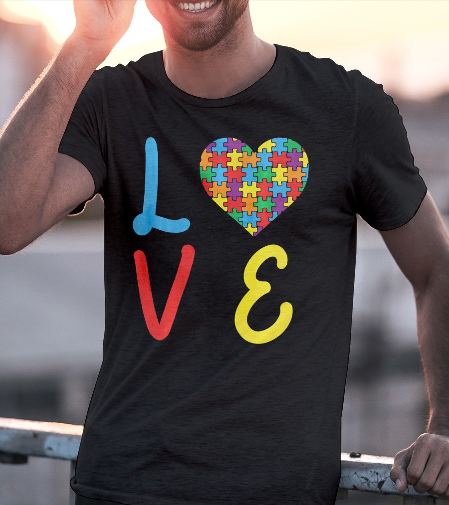 Love Autism Awareness Day Autism Puzzle Heart T-Shirt