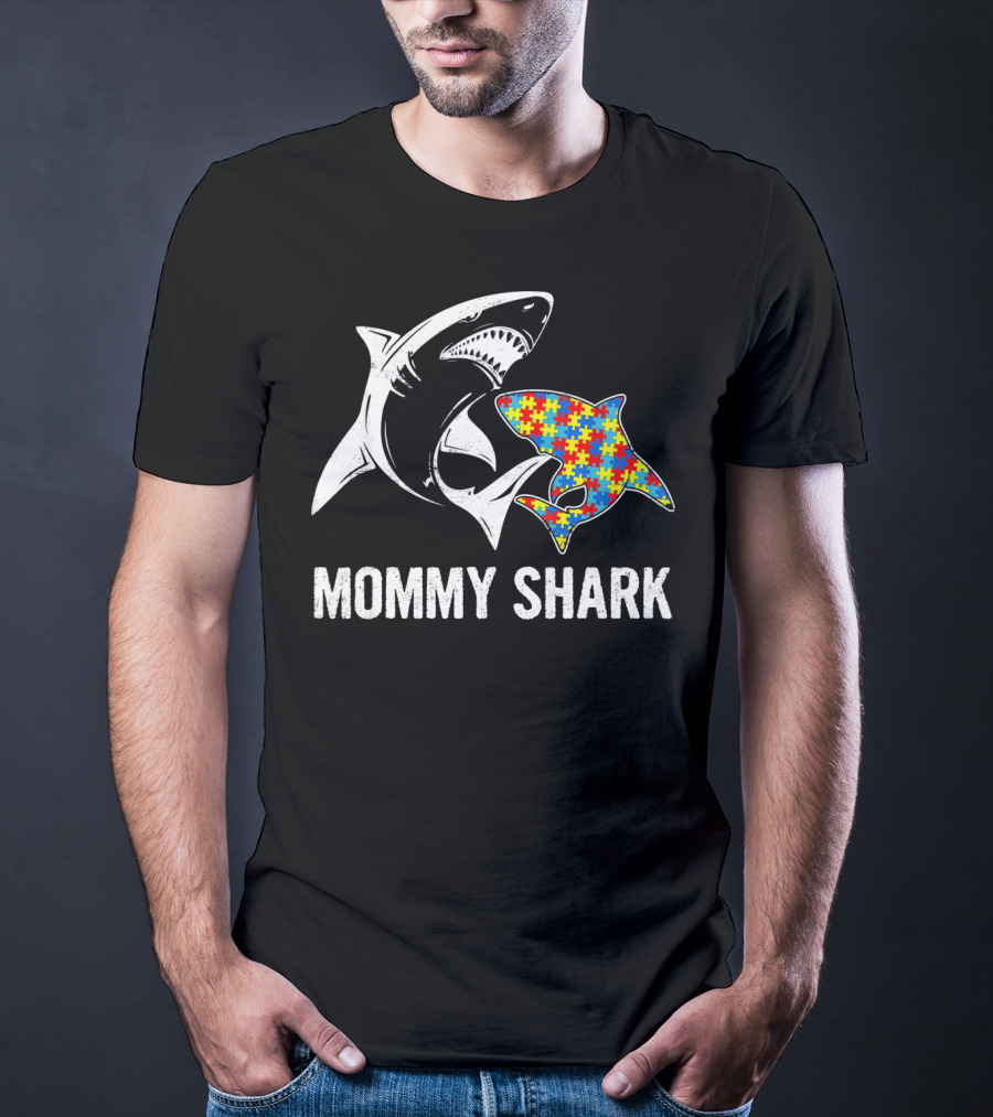 Mommy Shark Autism Awareness Puzzle Shark T-Shirt