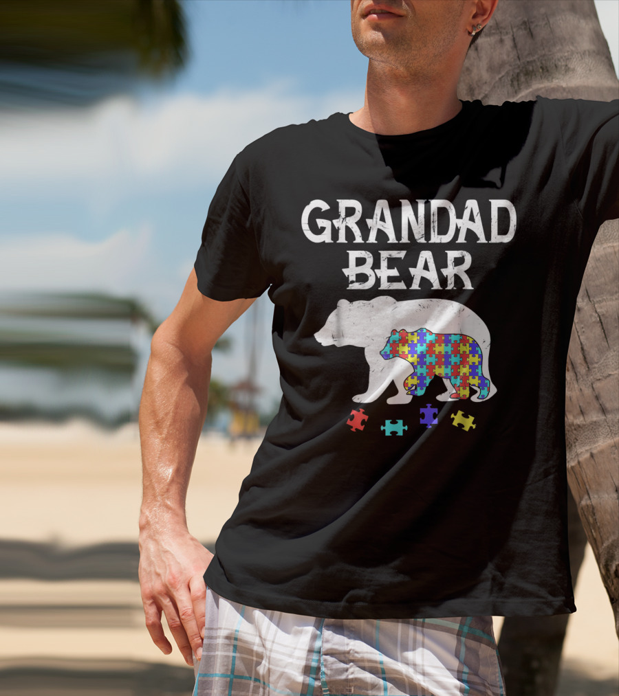 Grandad Bear Autism Awareness Puzzle Bear T-Shirt