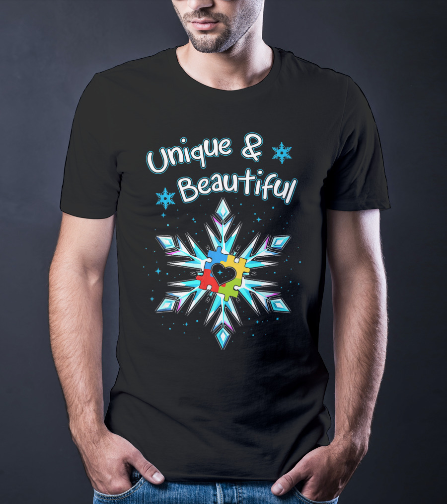 Unique And Beautiful Autism Awareness Snowflake Puzzle Heart T-Shirt