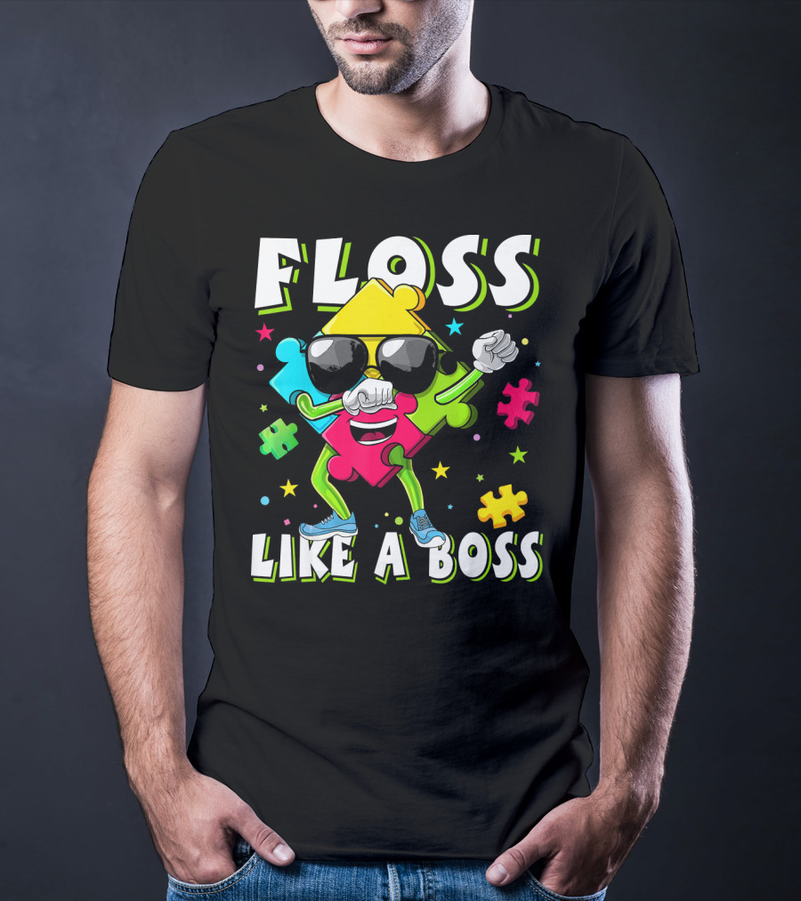 Floss Like A Boss Autism Awareness Puzzle Dance T-Shirt