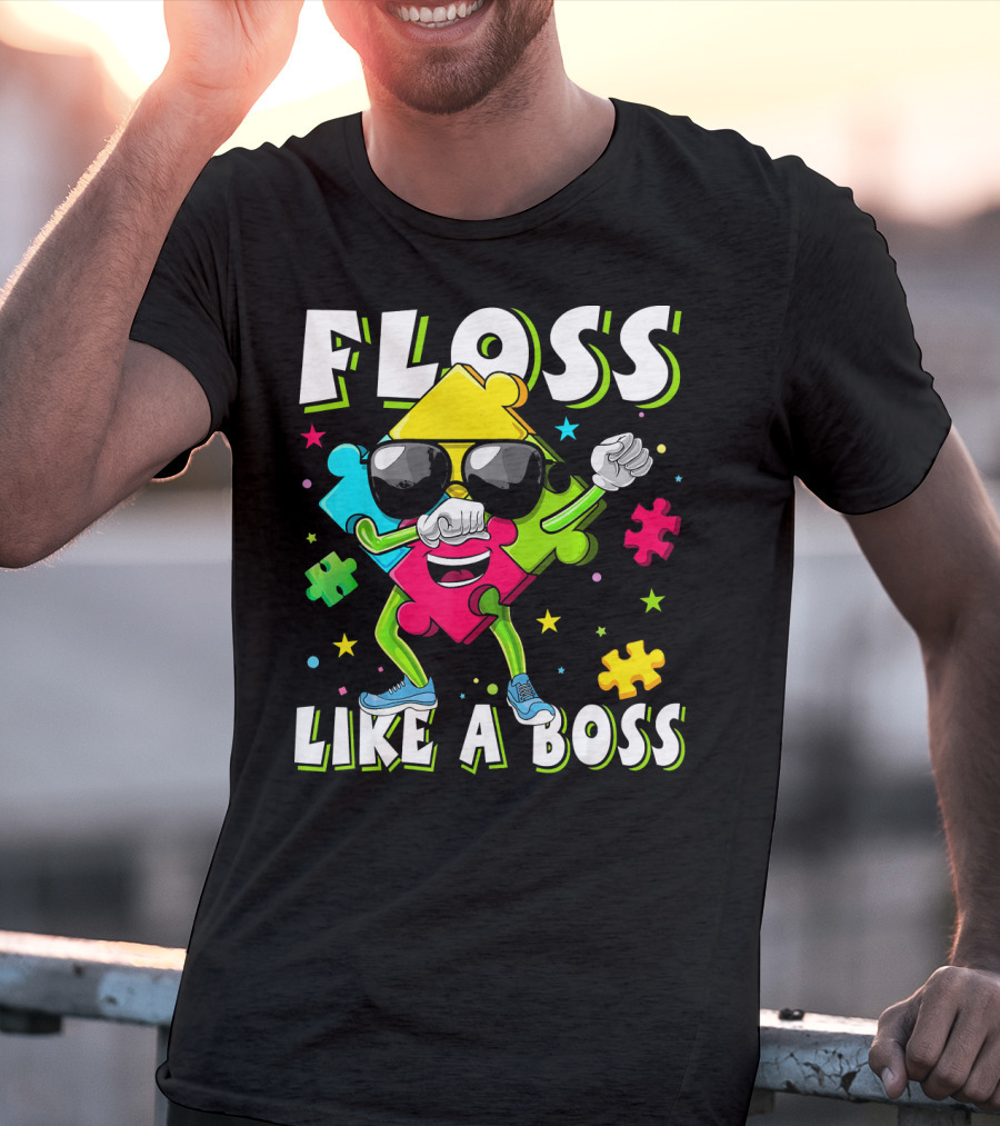 Floss Like A Boss Autism Awareness Puzzle Dance T-Shirt
