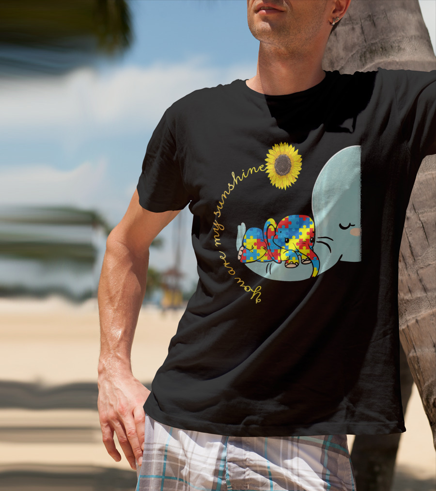 You Are My Sunshine Autism Awareness Elephant Puzzle Sunflower T-Shirt