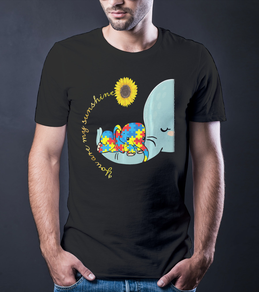 You Are My Sunshine Autism Awareness Elephant Puzzle Sunflower T-Shirt