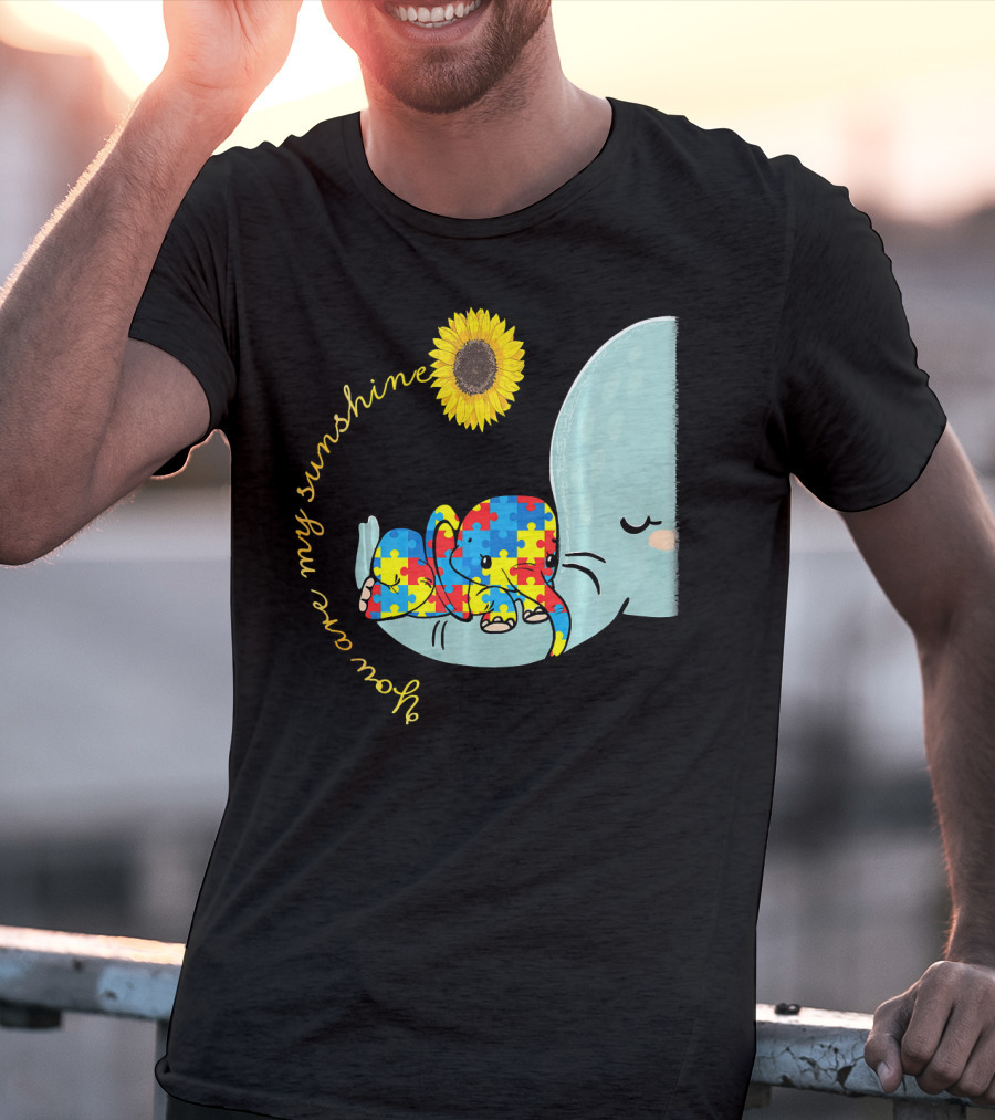 You Are My Sunshine Autism Awareness Elephant Puzzle Sunflower T-Shirt