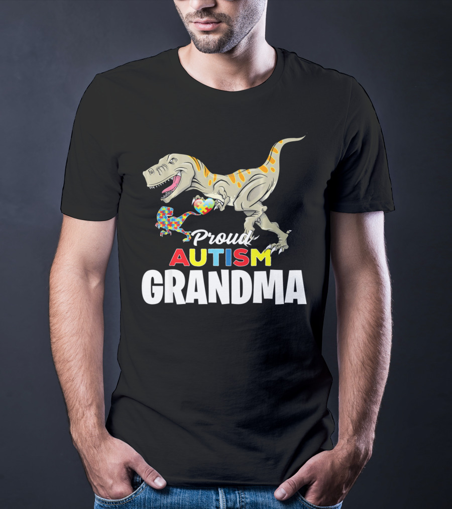 Proud Autism Grandma Dinosaur Puzzle Pattern Rex T-Shirt