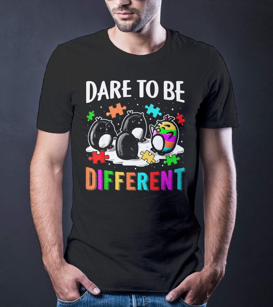 Dare To Be Different Penguin Puzzle Autism Awareness T-Shirt