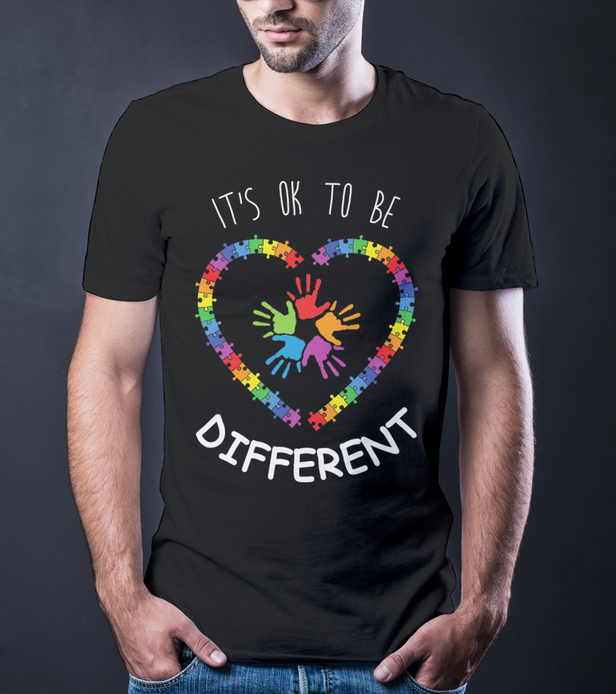 Autism LS Awareness Month It's OK To Be Different Puzzle Heart Hands T-Shirt
