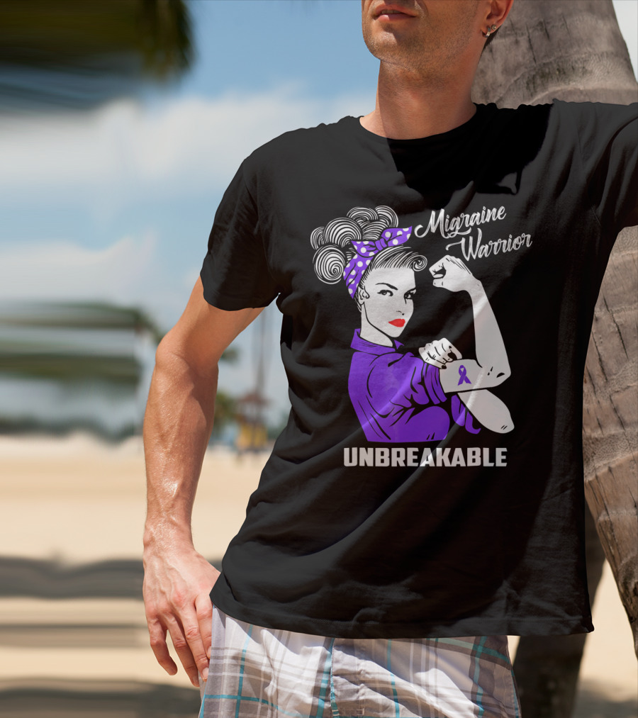 Migraine Warrior Unbreakable Awareness Strength Retro Rosie The Riveter T-Shirt