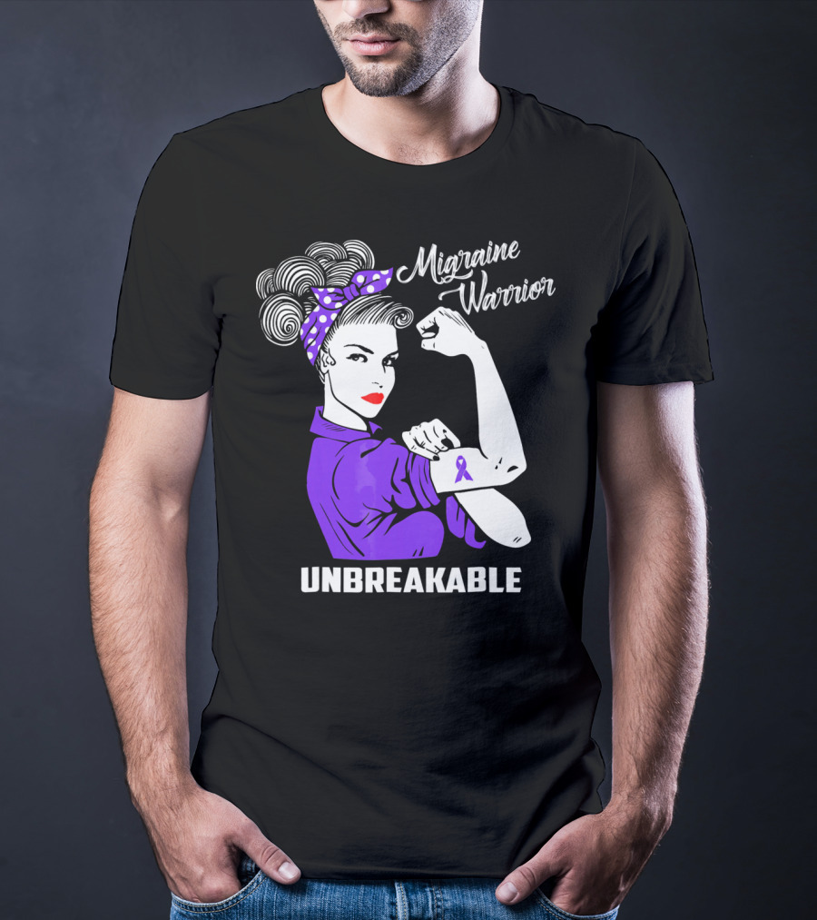 Migraine Warrior Unbreakable Awareness Strength Retro Rosie The Riveter T-Shirt