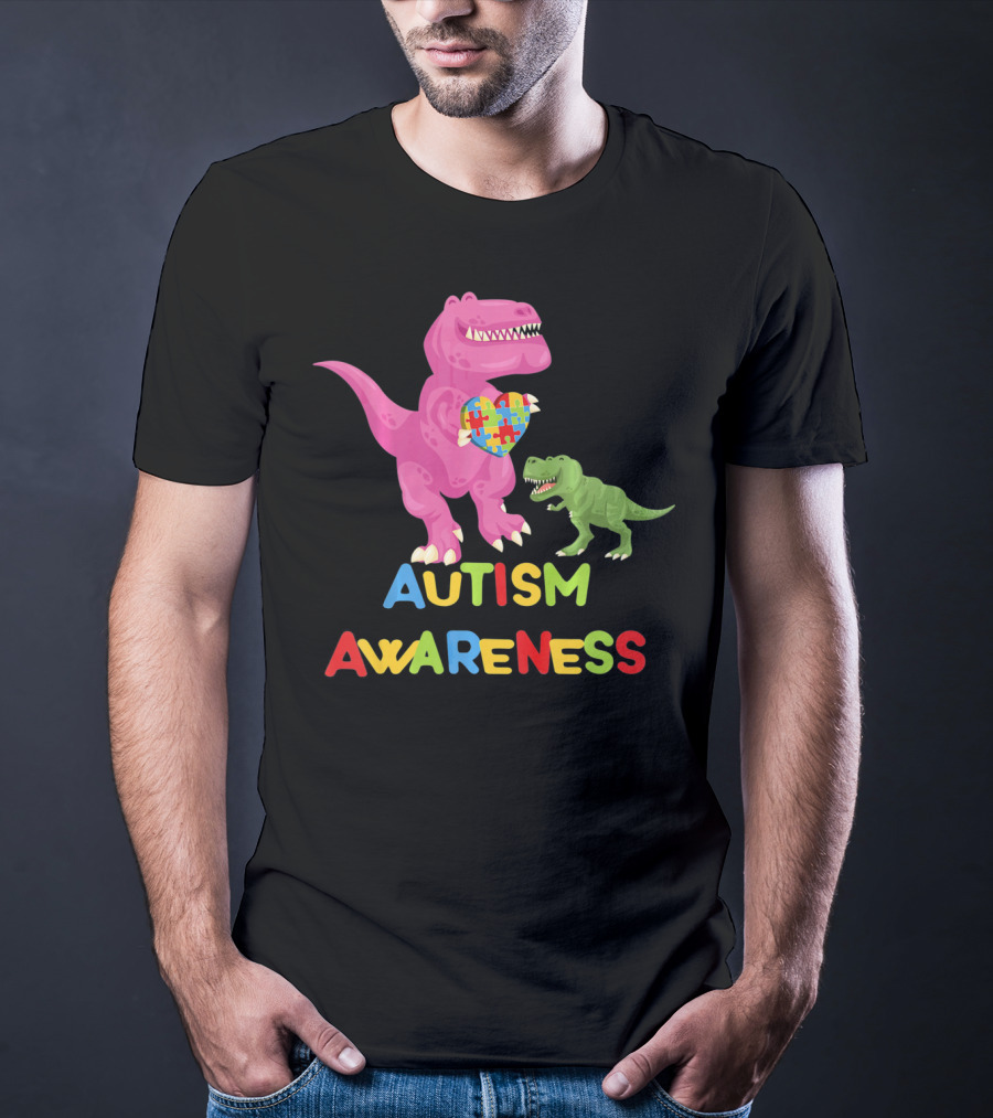 Autism Awareness Two Dinosaur Heart Puzzle T-Shirt