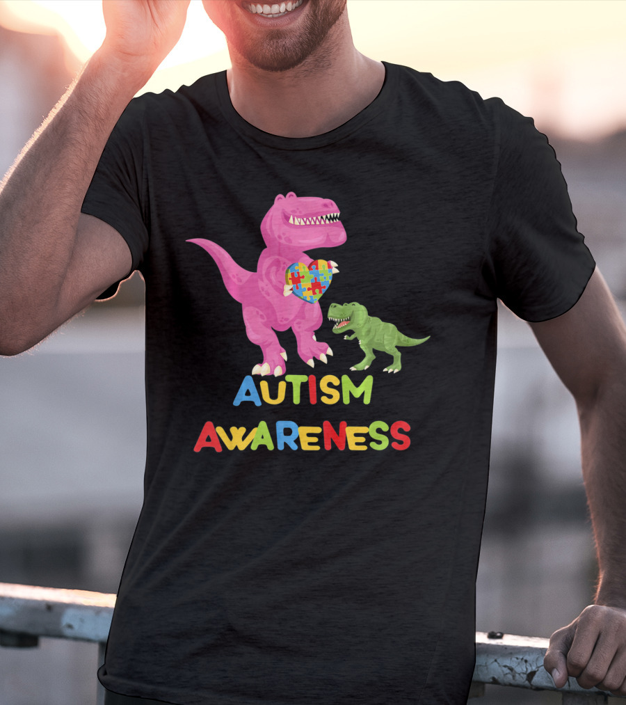 Autism Awareness Two Dinosaur Heart Puzzle T-Shirt