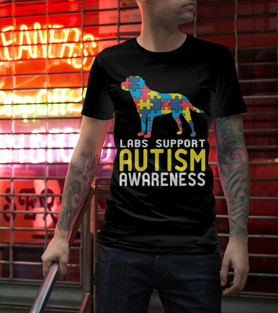 Labs Support Autism Awareness Puzzle Labrador T-Shirt