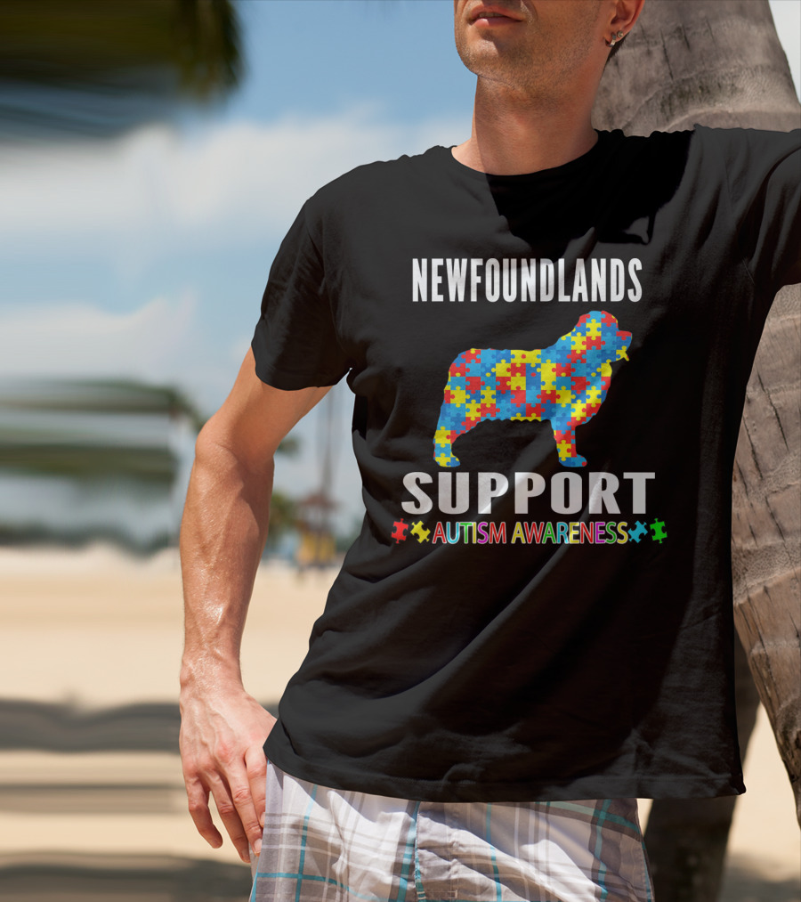 Newfoundlands Support Autism Awareness Puzzle Dog T-Shirt