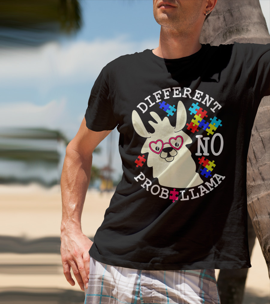 Different No Probllama Autism Awareness T-Shirt