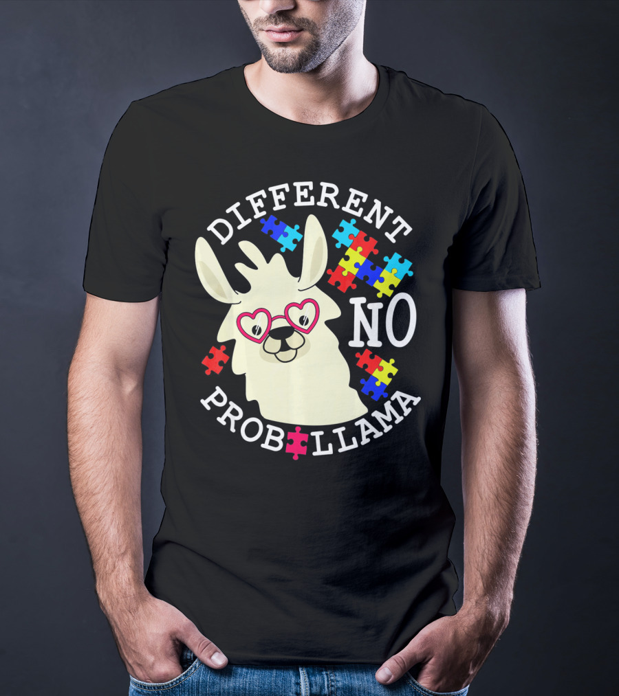 Different No Probllama Autism Awareness T-Shirt