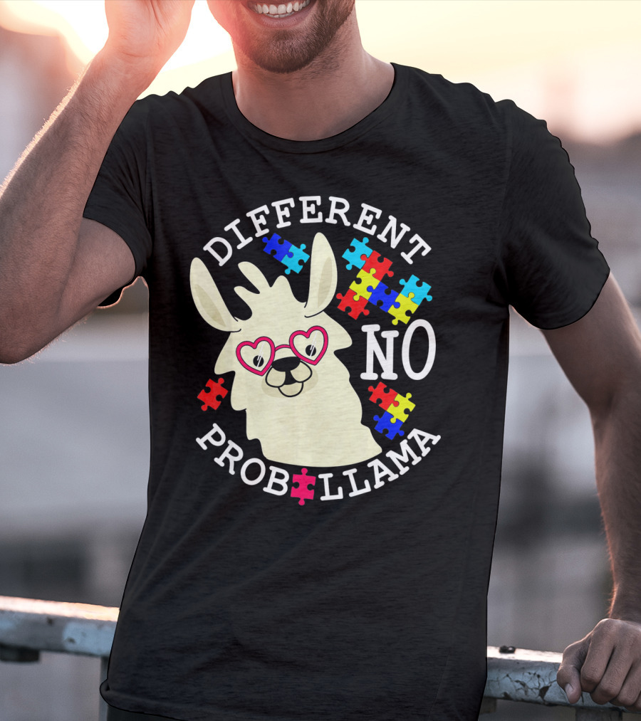 Different No Probllama Autism Awareness T-Shirt