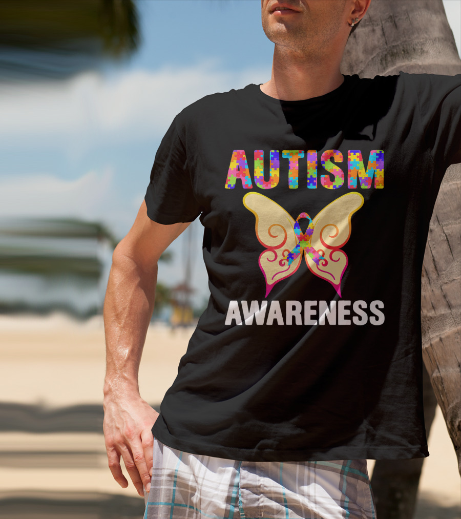 AUTISM AWARENESS Puzzle Piece Butterfly T-Shirt
