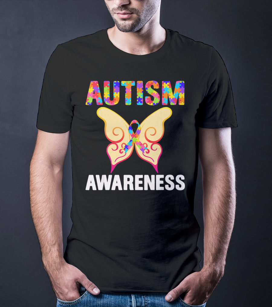 AUTISM AWARENESS Puzzle Piece Butterfly T-Shirt