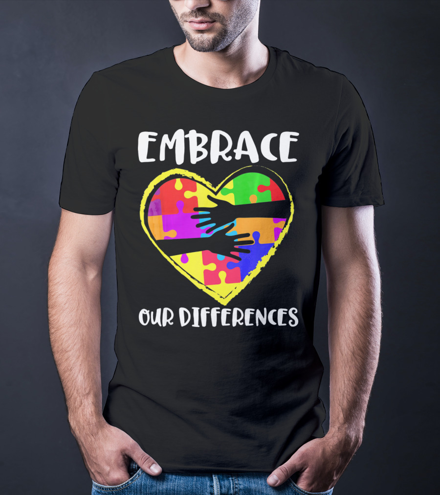 Embrace Our Differences Autism Awareness Heart Puzzle T-Shirt