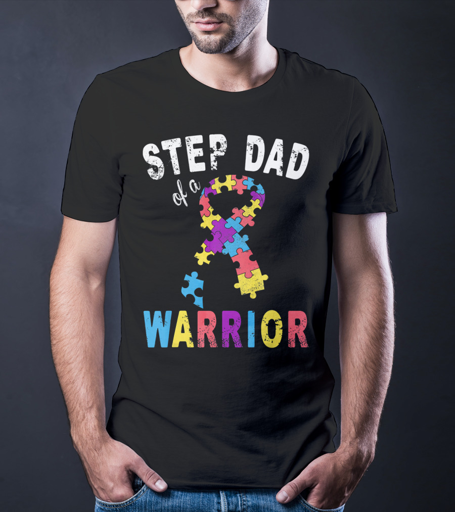 Step Dad Of A Warrior Autism Awareness Puzzle T-Shirt