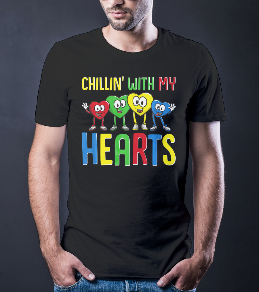 Chillin With My Hearts Colorful Cartoon Characters T-Shirt