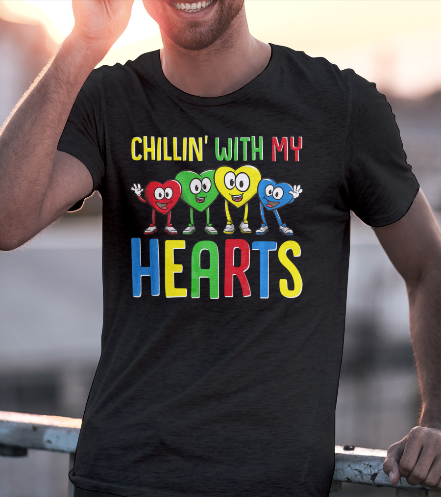 Chillin With My Hearts Colorful Cartoon Characters T-Shirt