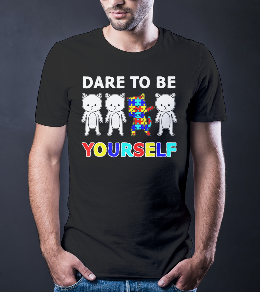 Dare To Be Yourself Cat Dabbing Autism Puzzle T-Shirt