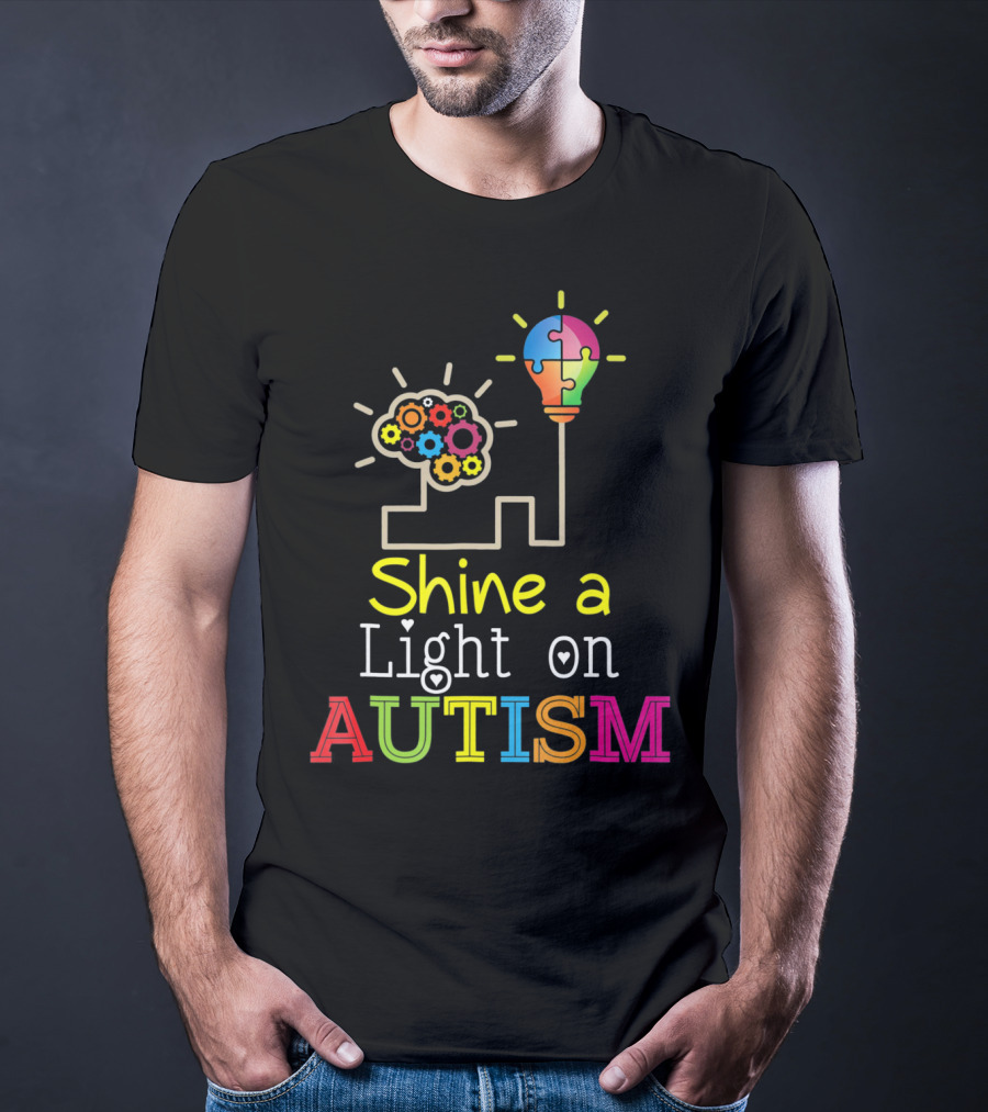 Shine A Light On Autism Puzzle Bulb Awareness T-Shirt