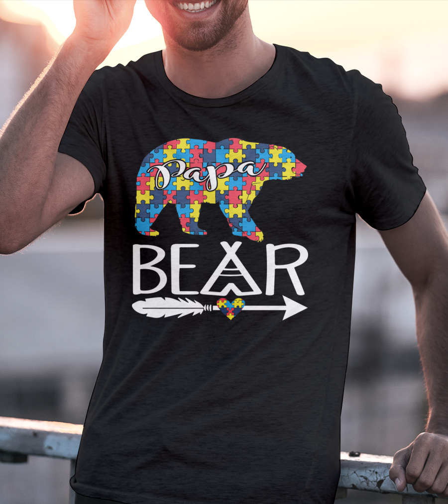Papa Bear Puzzle Heart Autism Awareness T-Shirt