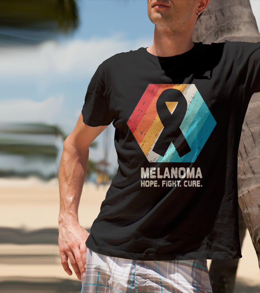Melanoma Hope Fight Cure Awareness Ribbon Retro Stripe T-Shirt