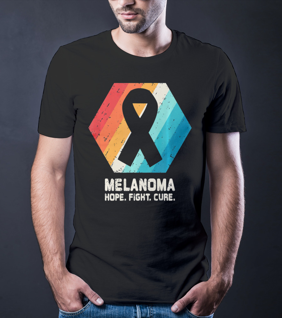 Melanoma Hope Fight Cure Awareness Ribbon Retro Stripe T-Shirt