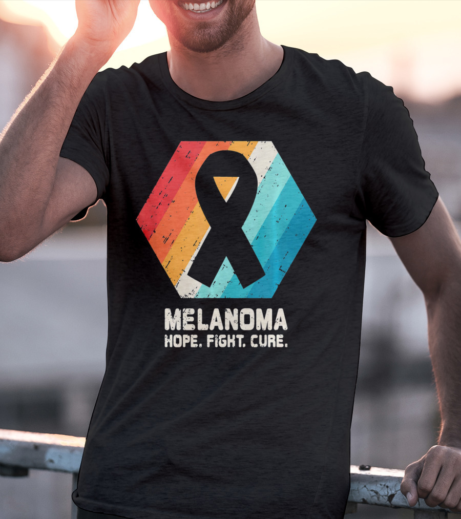 Melanoma Hope Fight Cure Awareness Ribbon Retro Stripe T-Shirt