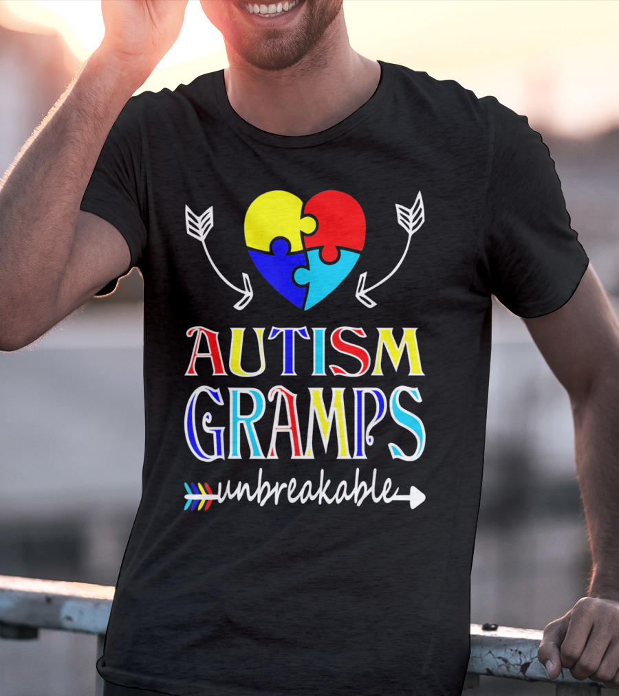 Autism Gramps Unbreakable Heart Puzzle Arrows Awareness T-Shirt