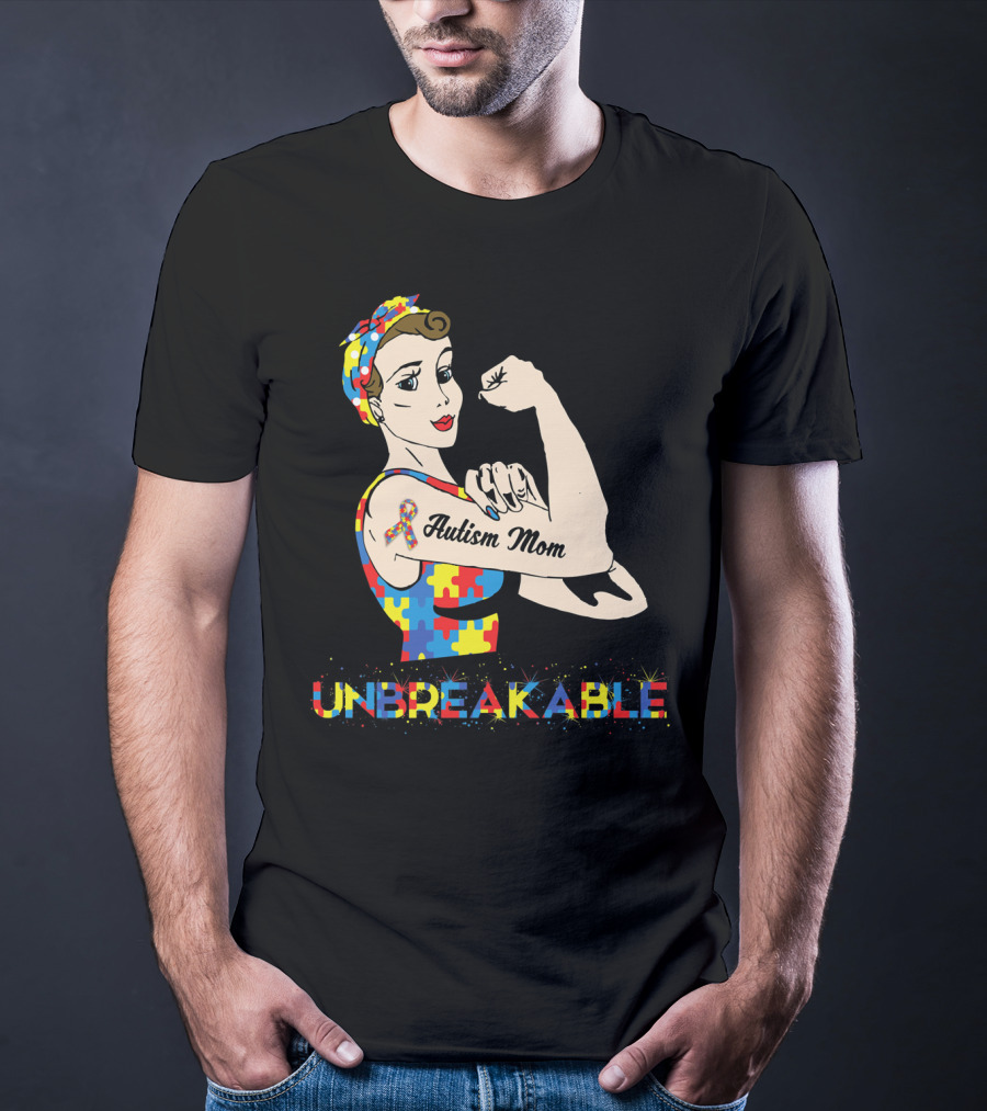 Unbreakable Autism Mom Puzzle Piece Awareness T-Shirt