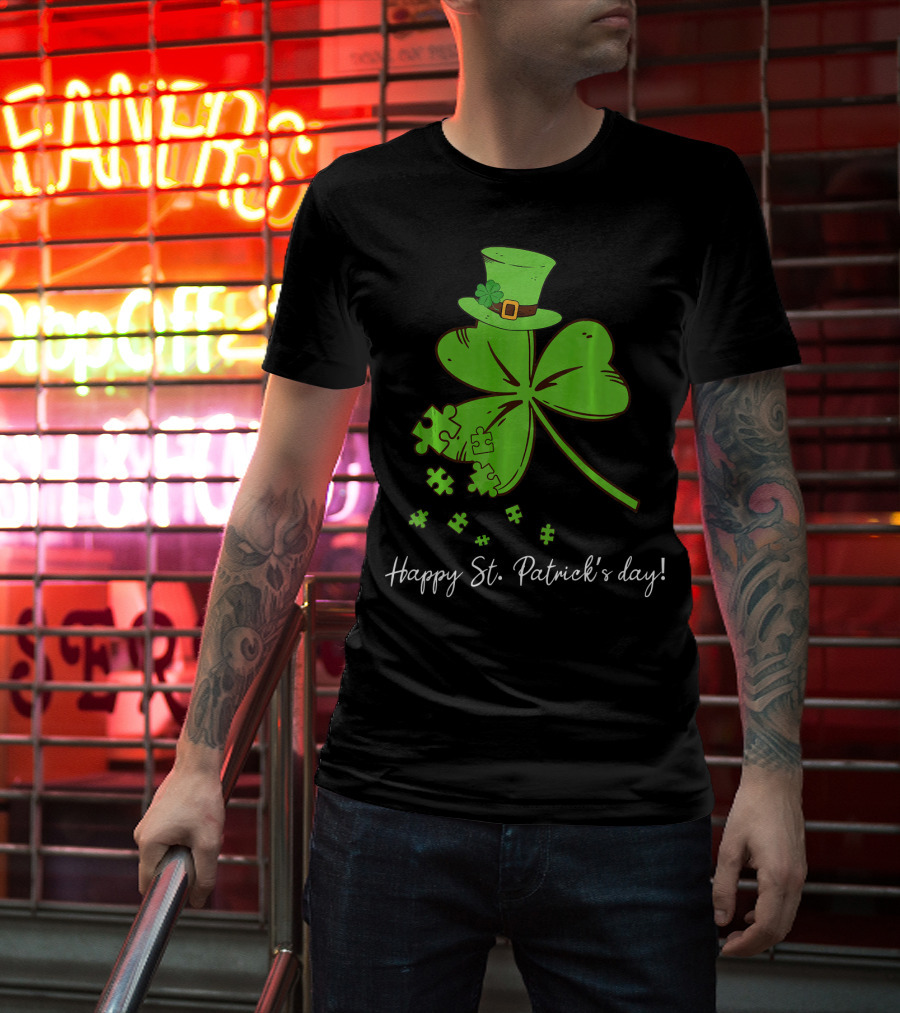 Happy St. Patrick's Day Puzzle Shamrock With Leprechaun Hat T-Shirt