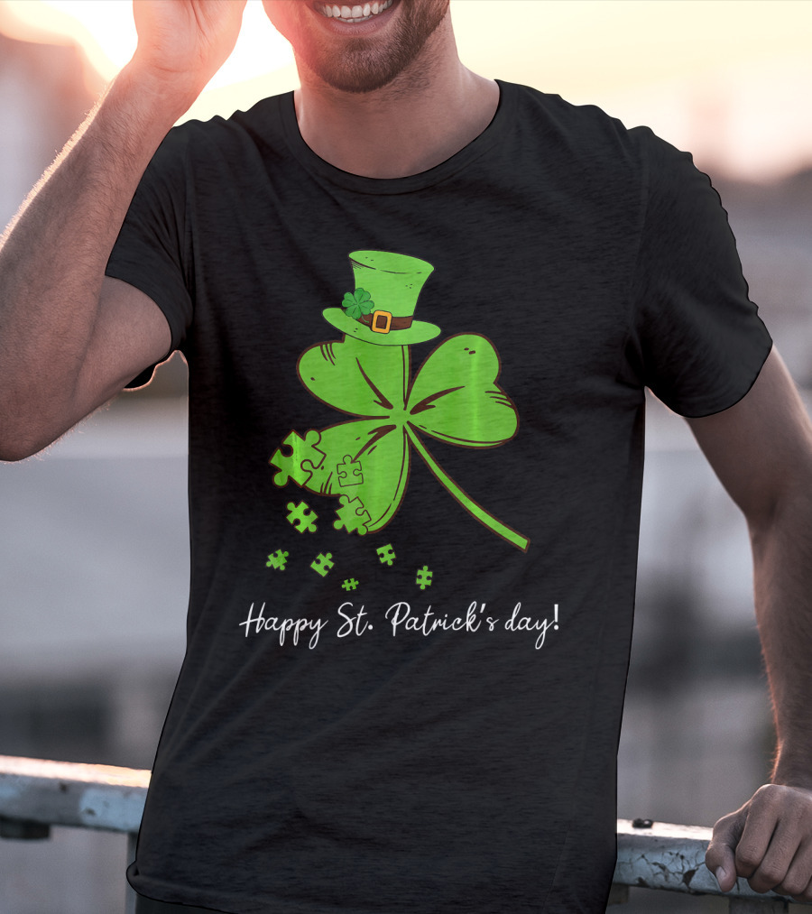 Happy St. Patrick's Day Puzzle Shamrock With Leprechaun Hat T-Shirt