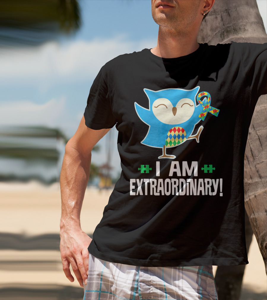 I Am Extraordinary Autism Awareness Autistic Spectrum Disor Puzzle Ribbon Owl T-Shirt