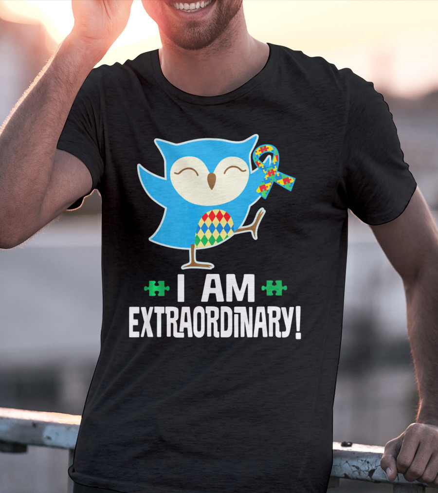 I Am Extraordinary Autism Awareness Autistic Spectrum Disor Puzzle Ribbon Owl T-Shirt