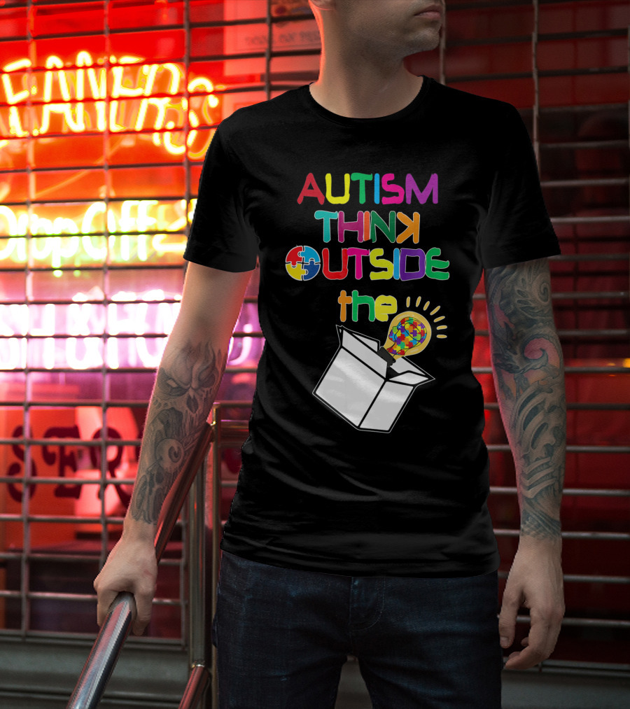 Autism Think Outside The Box Puzzle Piece Lightbulb Awareness T-Shirt