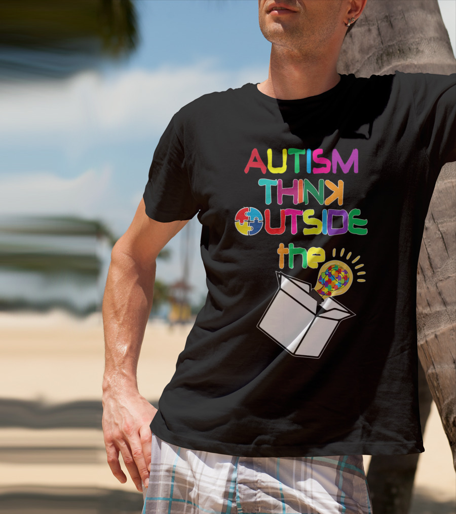 Autism Think Outside The Box Puzzle Piece Lightbulb Awareness T-Shirt