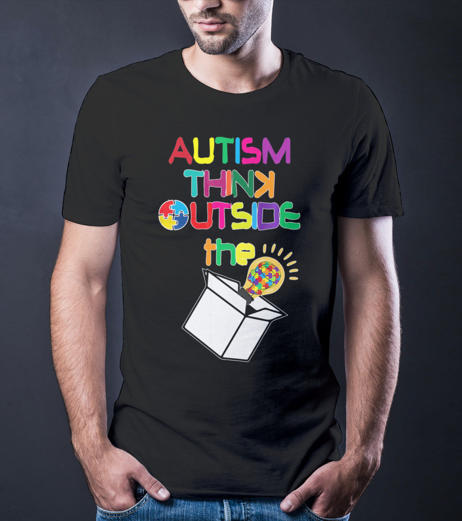 Autism Think Outside The Box Puzzle Piece Lightbulb Awareness T-Shirt
