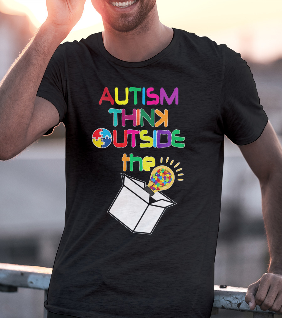 Autism Think Outside The Box Puzzle Piece Lightbulb Awareness T-Shirt