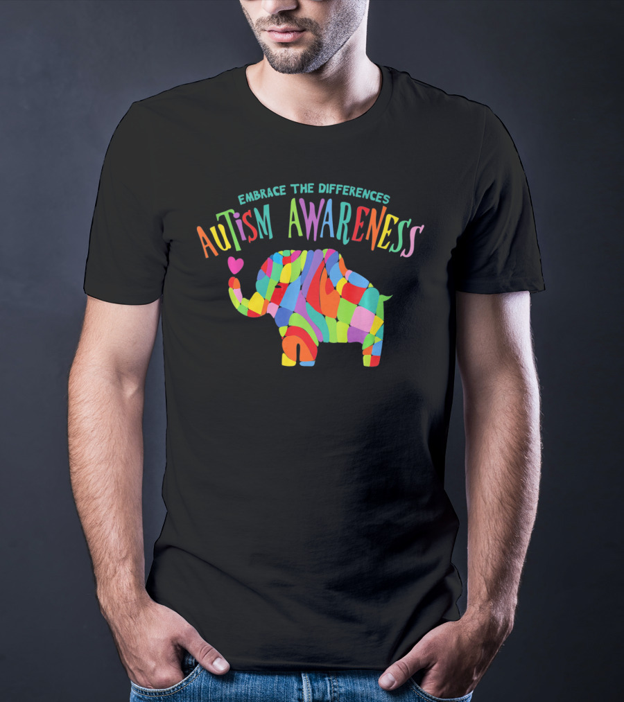 Autism Awareness Embrace The Differences Colorful Elephant T-Shirt