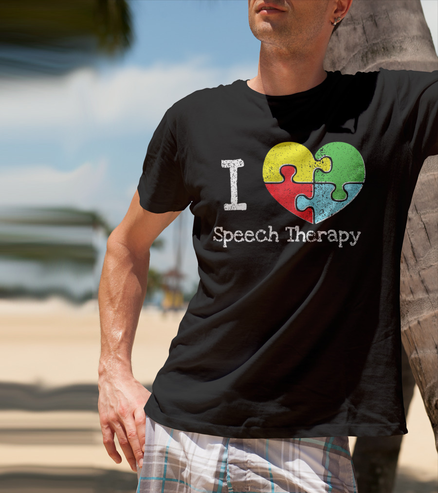 I Heart Speech Therapy Puzzle Autism Awareness T-Shirt